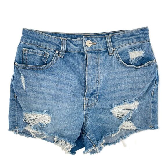 TGLA Women’s Distressed High Rise Button Fly Cutoff Raw Hem Denim Shorts Size 26 - Picture 1 of 14